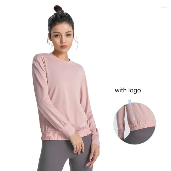 Blusas femininas com logotipo outono e yoga de inverno de manga longa esportes de bolso esportivo rápido Treinamento de ginásio seco