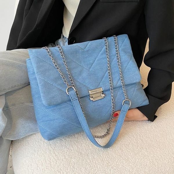 Abendtaschen Blaue Jeans Schulter für Frauen 2021 Ketten gesteppte Crossbody Bag Vintage große Handtasche Frauen Totes große Leinwand Messenge249s