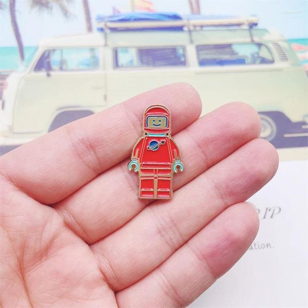 Broschen kreativer roter Planet Astronaut Emaille Pins Geometrischer Anime Fahrt in die Sky Alloy Brosche Abzeichen Schmuck Geschenk