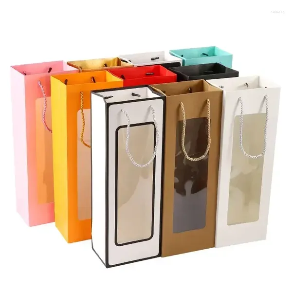 Geschenkverpackung 10pcs Fenster Öffnung Handheld Bag Box Lehrer Tag Weihnachten Rotwein Blumenstrauß transparentes Verpackung