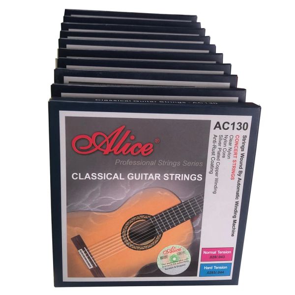 Cavi da 10 pacchetto Alice AC130 Trebles in nylon trasparente ferita in rame placcata in argento rivestimento antidolorifico tono pulito luminoso corde di chitarra classica