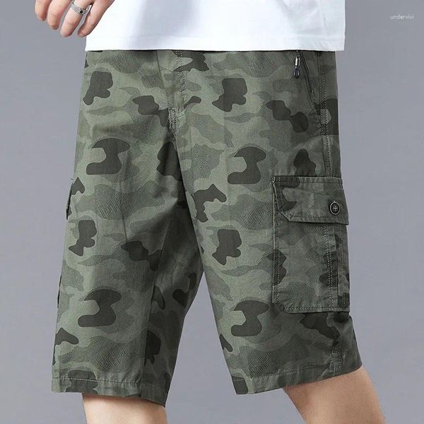 Shorts masculinos Men Camuflagem Cargo 2024 Summer Casual Jogging calças curtas soltas Multi-Pockets de cintura elástica de caminhada macho macacão