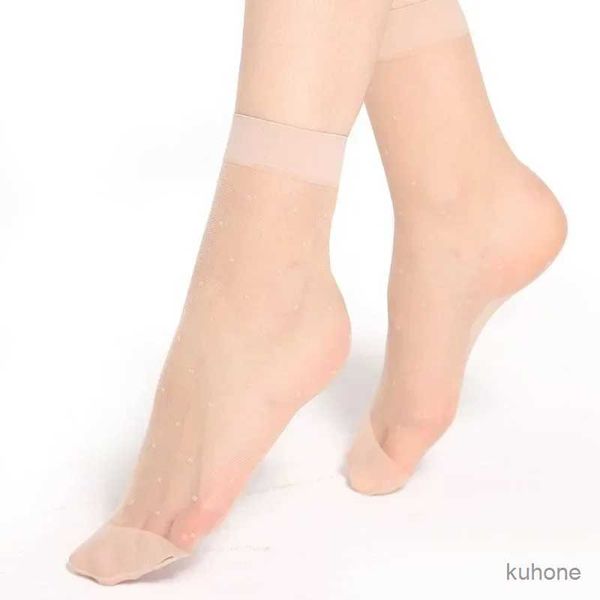 Socks Hosiery 10pairs = 20pcs Elastische ultradünne Punkt Seidensocken Frauen Sommer schwarz transparent kurzer Knöchel Socken weibliches sexy Nicht-Schlupfboot Sox