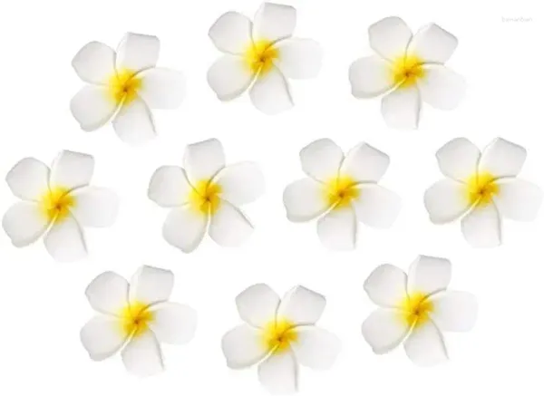 Dekoratif Çiçekler 10 PCS Hawaiian Yapay Plumeria Köpük Çiçek Saç Klipsi Düğün Partisi Headdress Ev Dekorasyon Beyaz Sarı
