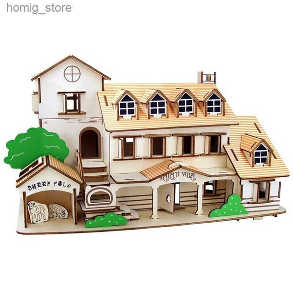 3D -Rätsel Yili Holiday Villa 3d DIY Holz Jigsaw Puzzle Bauhaus Modell Kreatives Kinderspielzeug für Kinder Geschenk Y240415