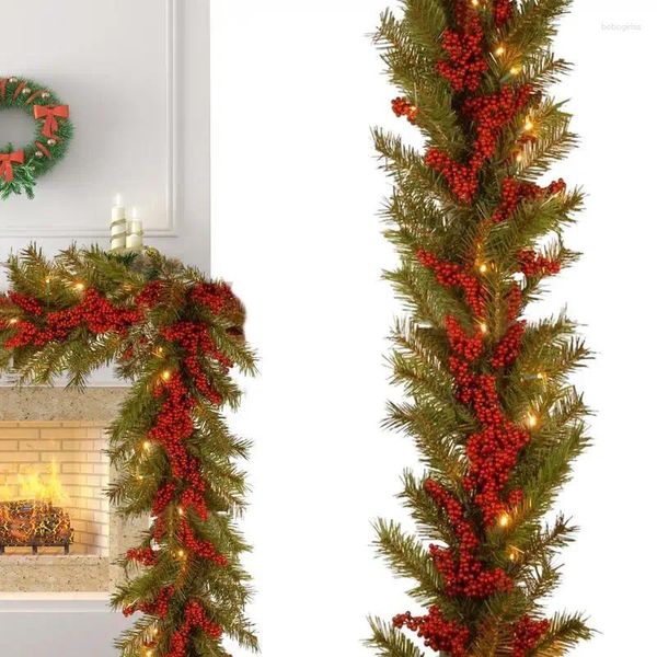 Fiori decorativi ghirlanda natalizia con batteria leggera alimentata 2 modalità di illuminazione spesse per le decorazioni del camino a mensola