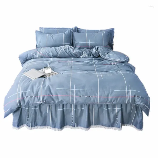 Set di biancheria da letto set di cotone a quattro pezzi con gonna in pizzo coperta trapunta in stile per letto con piffle puro