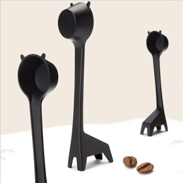 Kaffee Schaufel Mini niedliche Plastikbohnenpulver Quantitativer Löffel kreativer Cartoon Giraffe geformt schwarzes Messgerät