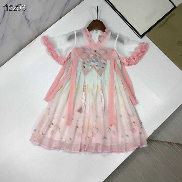 Luxury Girls Partydress hanfu design saia bebê tamanho 110-160 cm roupas de designer de gelo vestido de tecido de seda de seda 24april