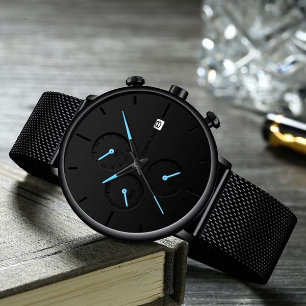 Crrju Fashion Date Mens Watches Top Brand Brand Waterproof Sport Watch Men Slim Quart Quart Watch Relogio Masculino Bizza W244J