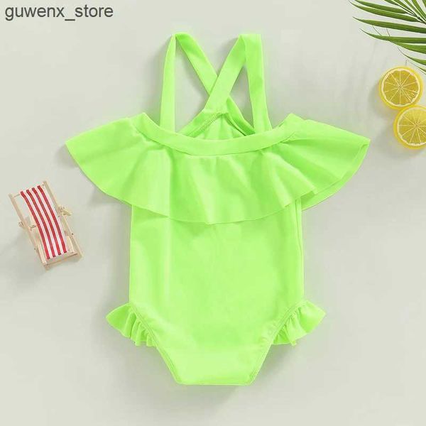 Bambine mura 1-4t bambine puro colore puro sexy carino fluorescente costume da bagno simpatico grazioso senza spalline senza manico