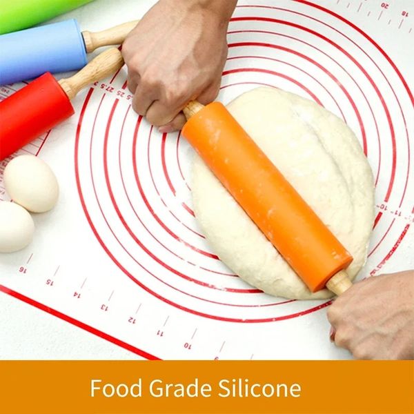 2024 30 cm in silicone rotolatura a persola antiaderente per pasticceria per la bocca di farina maniglia in legno per la pasta per pizza cucina da forno cucina cucina per il silicone