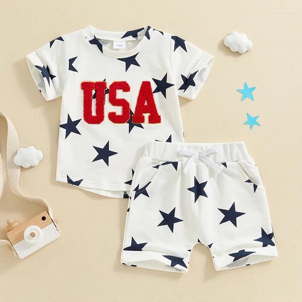Kleidung Sets Baby Boy 4. Juli Outfits Kurzarm T-Shirt Tops American Flag Shorts Set 2PCS Viertes Sommer-Outfit