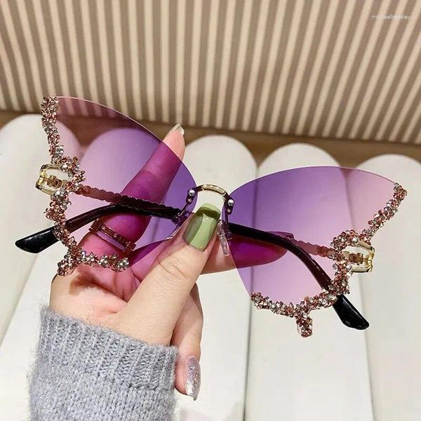 Sonnenbrille Butterfly Randless Fashion für Frauen Luxus Strass -Dekorationsbrillen Party Prom Club