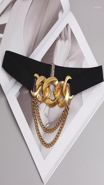 Cinture di lusso a collegamento in metallo cintura in vita elastica nera elastico cinturino per la decorazione del vestito autunno femmina casual jean cinch1192840