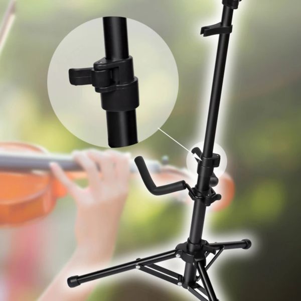 Cabos Youzi Flanger FL13D Violino Stand com suporte de arco Piso em pé de altura ajustável dobramento Violino Stand para guitarra Bass Alloy