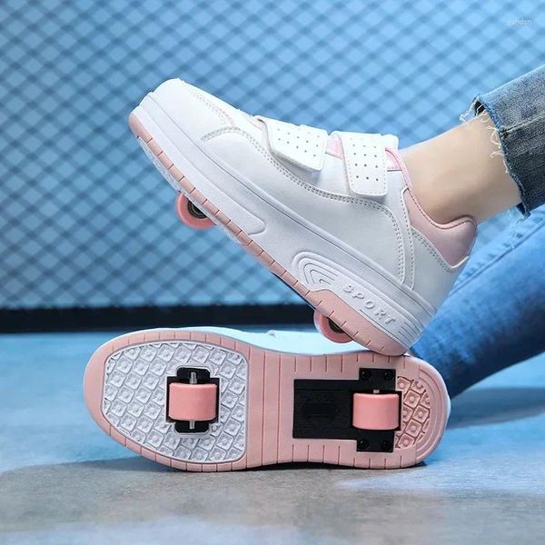 Wanderschuhe Zwei Räder Kinder Kinder Roller Skates Mode PU Leder Sport Casual Jungen Mädchen Frauen Sneaker Größe 30-41