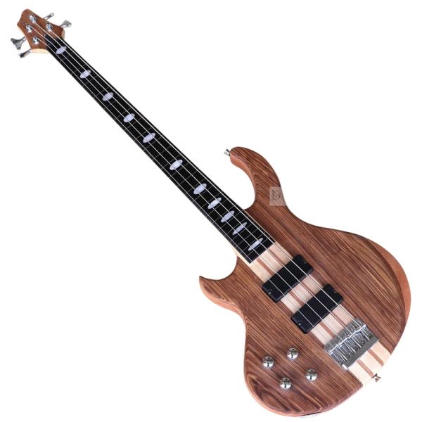 Pegs 4 String Sol El Etkin Elektrik Bas Gitar Zebrawood Üst Katı Okoume Ahşap Vücut Bas