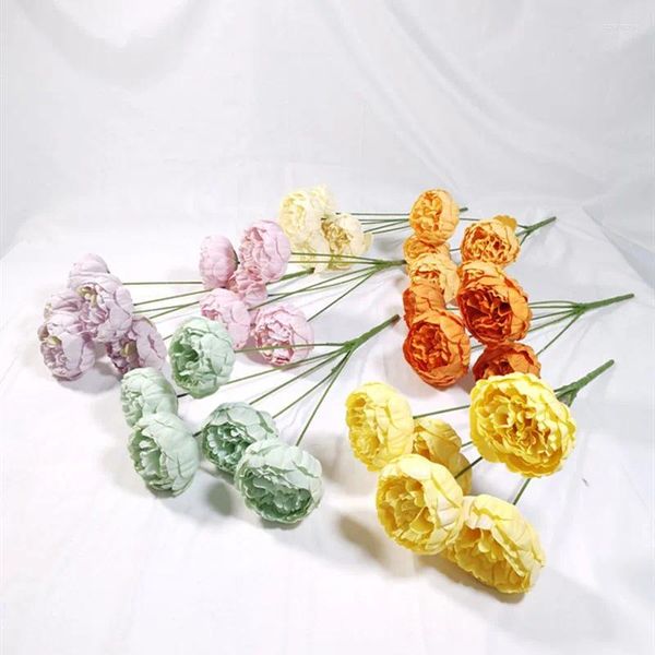 Flores decorativas Coração de 5 cabeças embrulhadas peony bouquet home vaso interno trabalho handiwork site de casamento mesa decoração de flores artificial