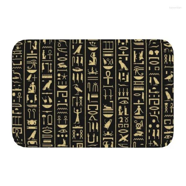 Teppiche Gold Hieroglyphen Vordertürmatte Anti-Rutsch Outdoor Schnell trocken Ägypten Kunst Fußmittboden Badezimmer Eingangsteppich Teppich