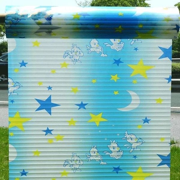 Pencere çıkartmaları yıldız ay çıkartması kuş lekeli opak mavi kör cam çocuk odası kendi kendine yapışkan film gizlilik ev dekoratif