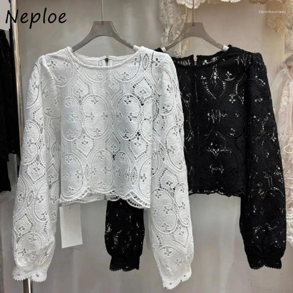 Blusas femininas nepoam pesada renda hollow out shirts women 2024 primavera zíper do gola o y2k lixo de manga longa BLUSAS MUJER