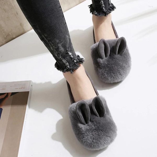 Orecchie di scarpe casual inverno in cotone donna taglia 34-43 peluche di peluche Donna incinta calda accogliente piatti pelosi pellicce carter moccasins2024