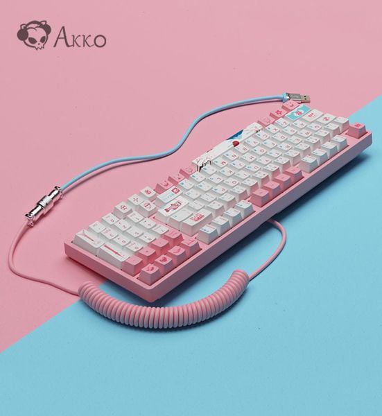 Cavo tema tastiera meccanico personalizzato Akko Tasto di cavo grande aviatore arrotolato Akko Midnight Neon Pinkkeyboard Cavo oceano2090094