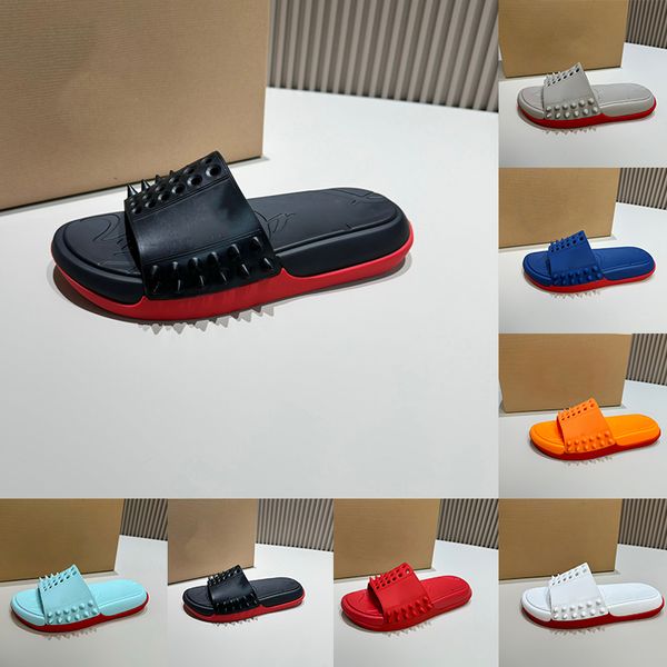 Nehmen Sie es einfache Designer-Slipper Spikes Style Sandalen Schwarze weiße Gummirutschen Schieberegleiter Flip Flops Maultiere für Herren Mann Sommer Beach Schuhe Punk Hip-Hop Sandale