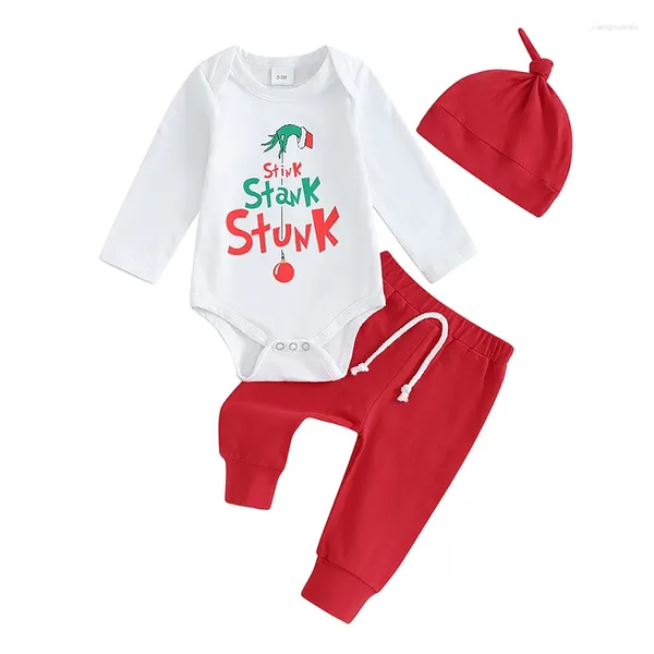 Одежда наборы Pudcoco младенцы, рожденные мальчики, девочки, Рождество 3 пеки с длинным рукавом печати для печати, шапка красные брюки 0-18 м.