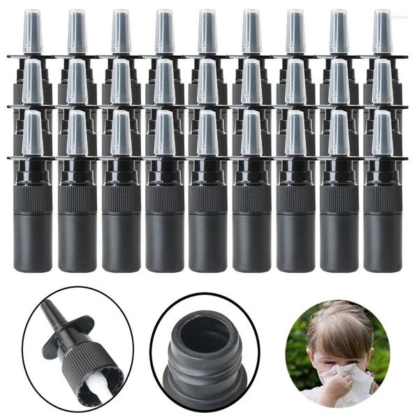 Garrafas de armazenamento 48pcs 5ml preto plástico vazio nasal bomba pulverizador de sprayer névoado garrafa de garrafa portátil Recarregável embalagem de engarrafamento