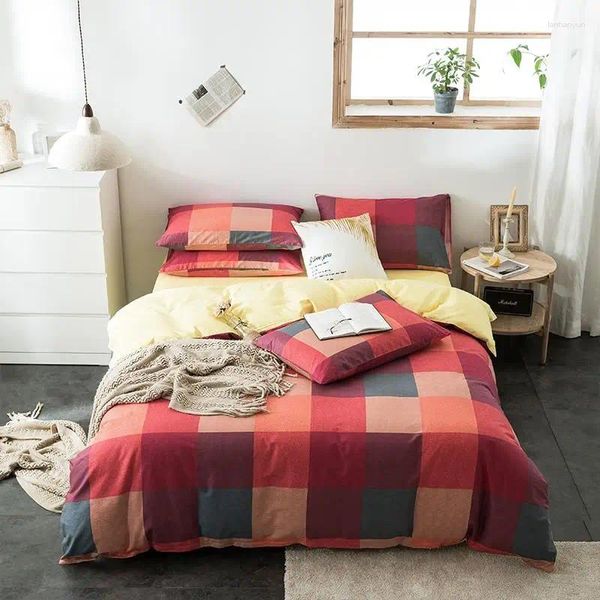 Bettwäsche -Sets 37 Duvet Cover -Set Baumwollweichbettblattdeckel mit Reißverschluss Geometrisch kariertem Muster Einfacher Pflege