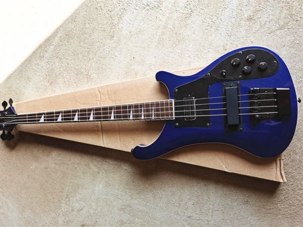 Cabos Metallic Blue Body 4 Strings Bassi -Bass Guitar com Pickguard preto, hardware preto, forneça serviço personalizado