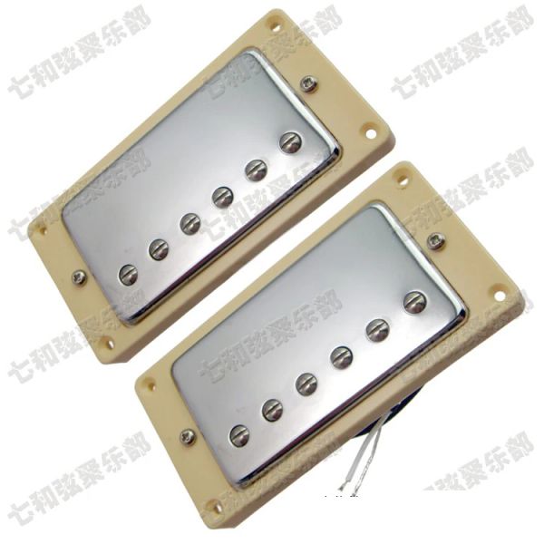 Cabos Um conjunto de 2 captadores de bobinas duplas de guitarra humbucker para o pescoço da ponte para guitarra elétrica (moldura de creme de capa cromada)