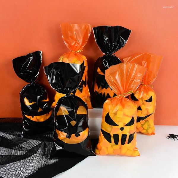 GRANTO DE GREST 50pcs Halloween Pumpkin Ghost Candy Bags Bags de biscoitos de plástico Bolsa de embalagem com Twist laços de festas de decoração de festas suprimento de decoração