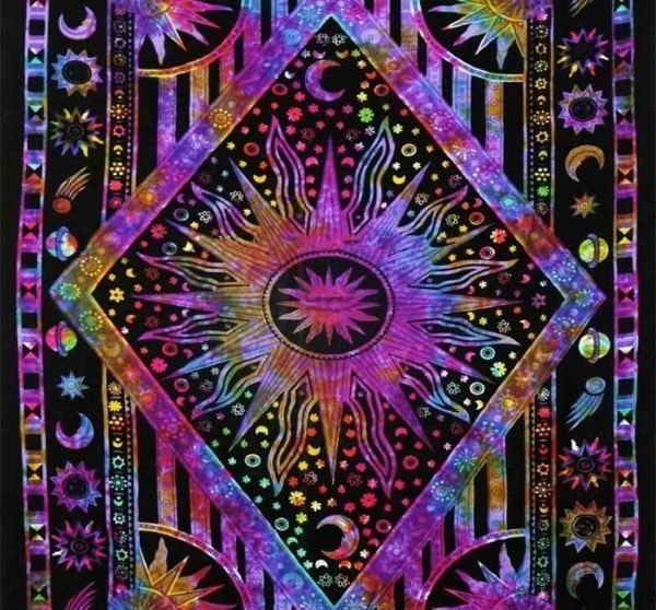 Hippy Hippie Psychedelic Mandala Moon Sun Whatstry Wall sospeso grande indiano Bohémien Hippy Tapestries Decor sh1909258914174