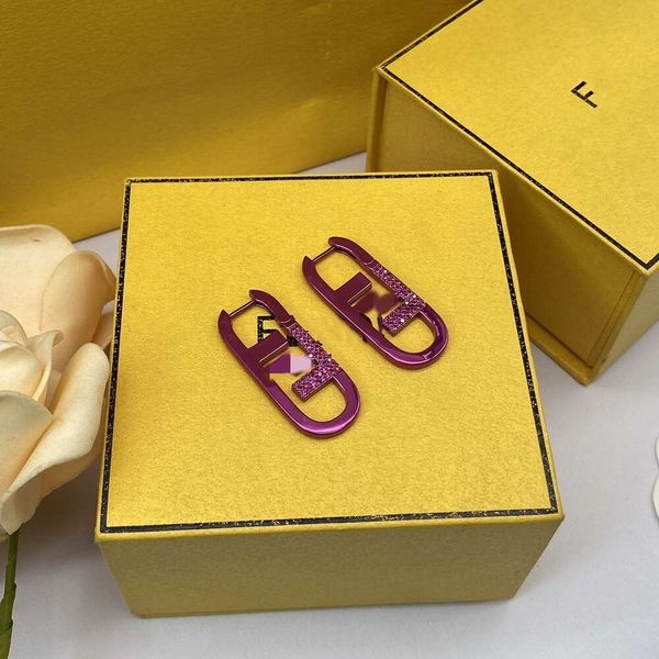 Fendin Ohrring Frau Geschenk neuer Brief f Purple Red Diamond Ohrringe weibliche Modepersönlichkeit übertreiben vielseitige Silbernadelohrringe