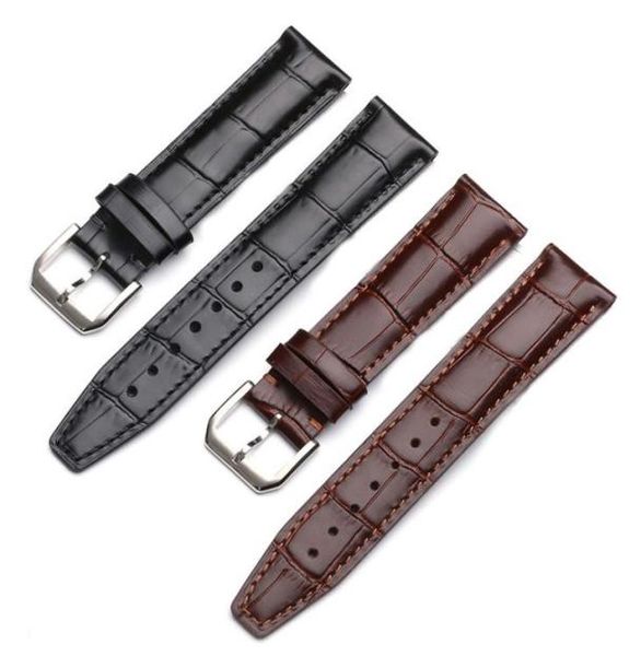 20 21 22mm Watch Band Black Brown Bamboo Grãe Genuíno relógio de couro Strap Strap Aço inoxidável Pino de prata fivela para Portugal pilo1758170