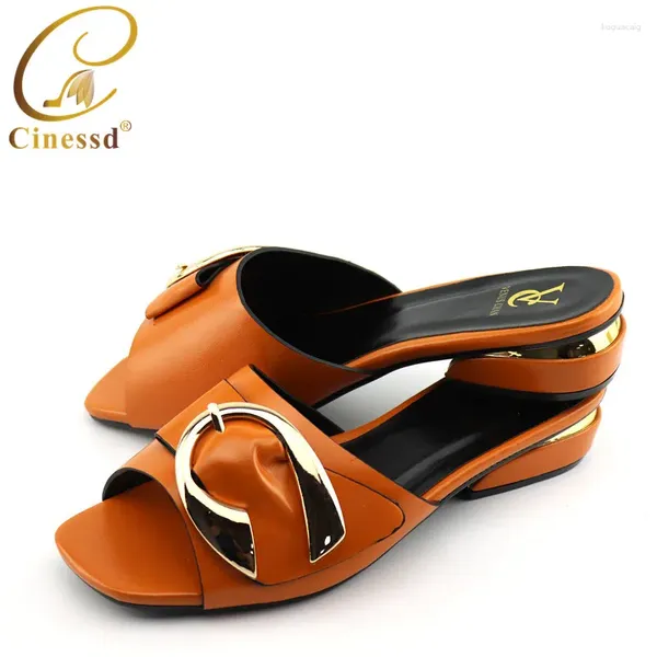 Scarpe eleganti 2024 African Orange Color Women Heels High Party Nigerian Pumps Italiano