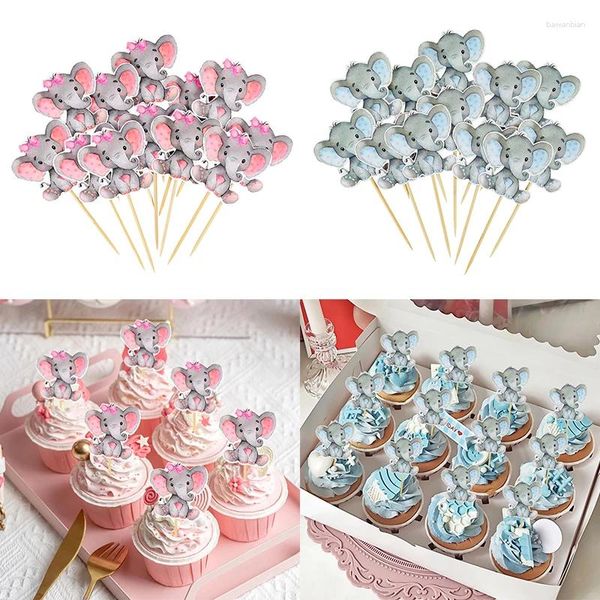 Parti Malzemeleri 12 adet mavi pembe fil cupcake topper çocuk doğum günü bebek duş kek dekorasyon cinsiyet ortaya çıkar