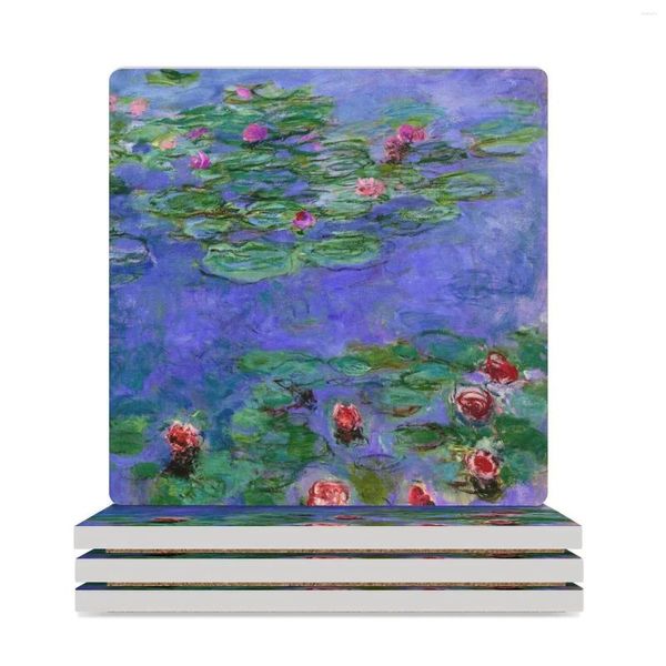 Tabelle Mats 1914-1919 Wasserlilien Rotöl auf Leinwand.Claude Monet Ceramic Untersetzer (quadratisch) süße Tasse Teekanne Matte