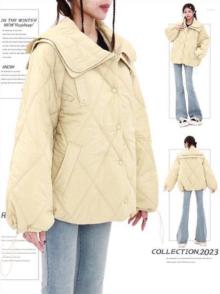 Trench feminina casacos jrjl parkas amarelos para mulheres outono inverno moda moda de manga longa marinheiro colar jaqueta casual botão de grande tamanho chique