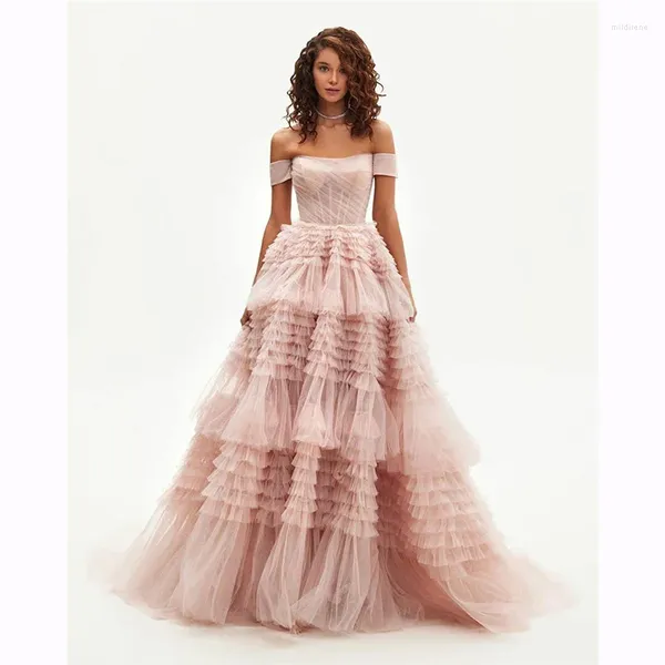 Vestidos de festa Smileven Nude Pink Prom Dress Off the Sholulder Triered Tulle Vestres Corset Night Formal Night 2024