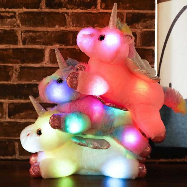 Animais de pelúcia de pelúcia muitas cores Creative Luminous Luminous LED PLUSHOW PLUSHOW DOLLS MOLOS TRABOYS CAVALO DE ANIMAL PARA CRIANÇAS GIRNOS GIRNOS L47