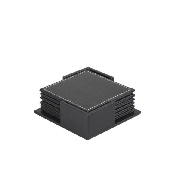 Vollgeschwürte Matten Pads Icarekit6PCS Leder Office Desk Square Coasters mit Halter für Getränke BCK 46018329280348651728