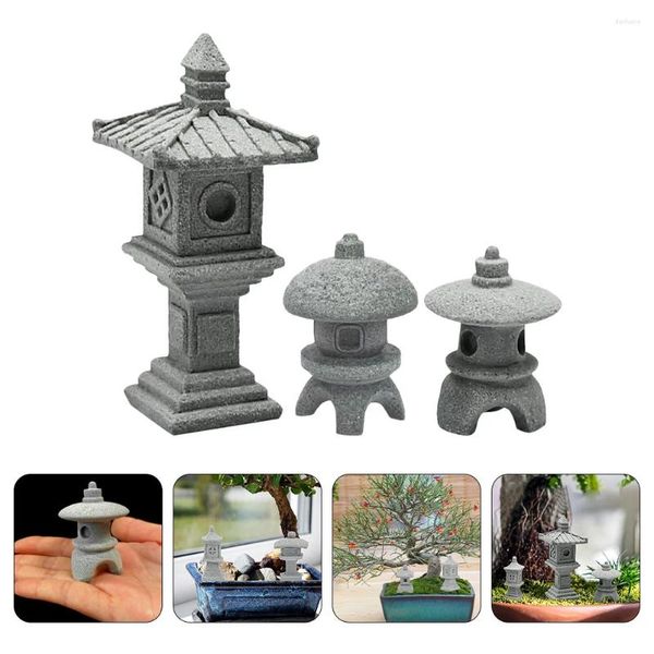 Bahçe Dekorasyonları 3 PCS Mini Taş Fener Pagoda Heykeli Dekor Simülasyon Pavilion Model Ev