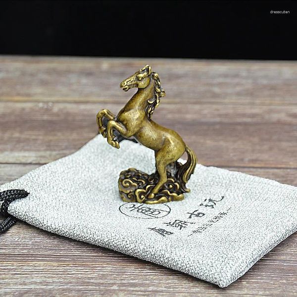 Dekorative Figuren Kupfer Running Horse Skulptur Ornamente Retro Messing Tier Feng Shui Kleine Statue Office Desk Home Dekorationen