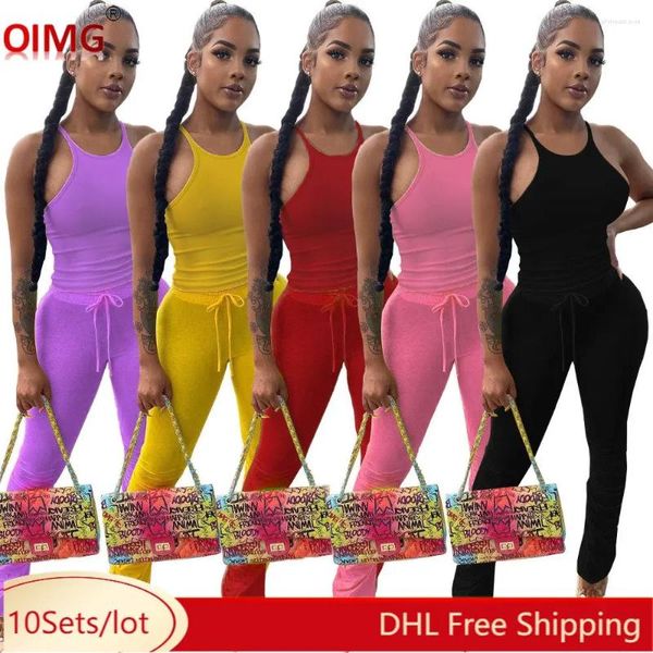 Zweiteilige Hosen für Frauen 10 Großhandel Frühlingssets Frauen Trails -Einrichtungen Ärmel und Tank Crop Top Leggings passen Solid Outfits Sports Anzüge 9835