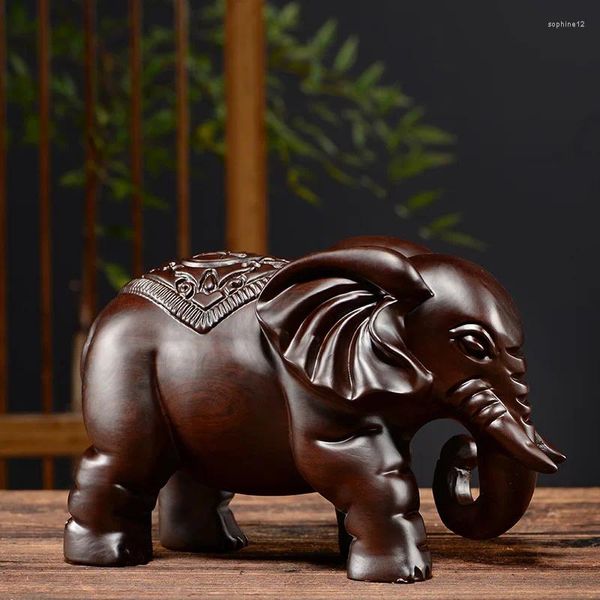 Estatuetas decorativas de pêra vermelha- ornamento de elefante de madeira de sândalo preto