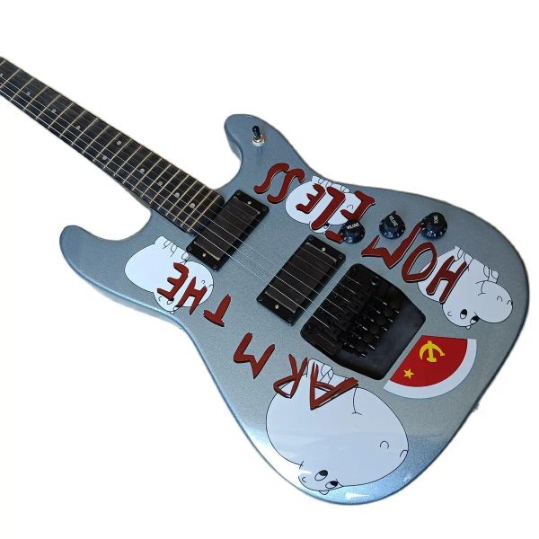 Gitarre Custom Tom Morello Arm Die obdachlose E -Gitarre Metallic Blue Black Bridge Tremolo Meckhalter Verriegelung Nuss China Gitarren